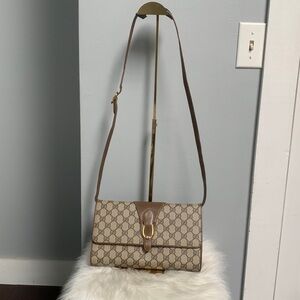 Authentic vintage Gucci brown signature crossbody, shoulder bag, and Cluch
